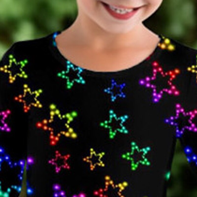 Carnival Girls' 3D Rainbow Stars Dress Long Sleeve 3D Print Spring Fall Sports & Outdoor Daily Holiday Cute Casual Beautiful Kids 3-12 Years Casual Dress A Line Dress Above Knee Polyester Regular Fit4