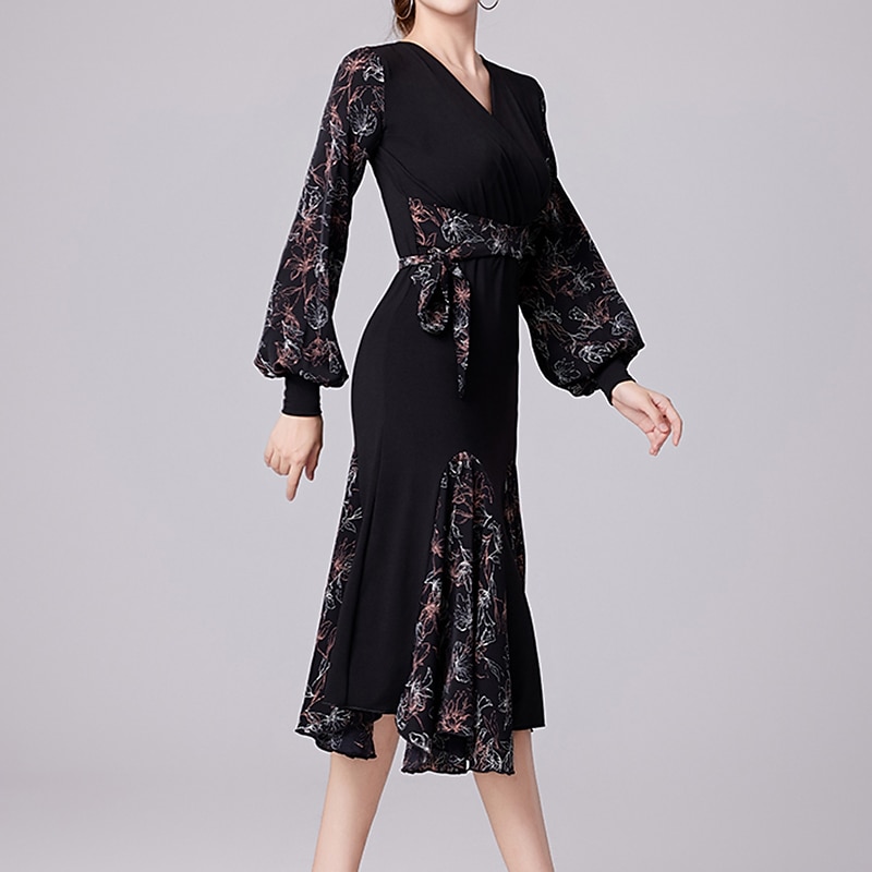 Latin Dance Ballroom Dance Dress Splicing Women's Performance Daily Wear Long Sleeve Crystal Cotton3