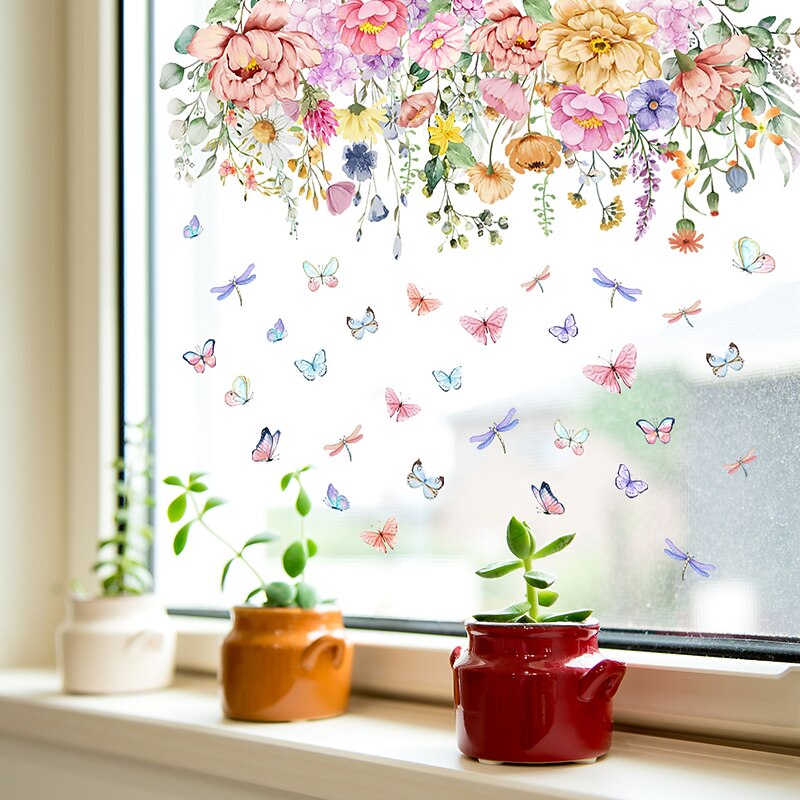 Floral Bouquet Window Sticker Colorful Spring Wall Sticker Window Cling Decoration – Double-Sided, Washable, Reusable, Perfect for Home & Office Decor3