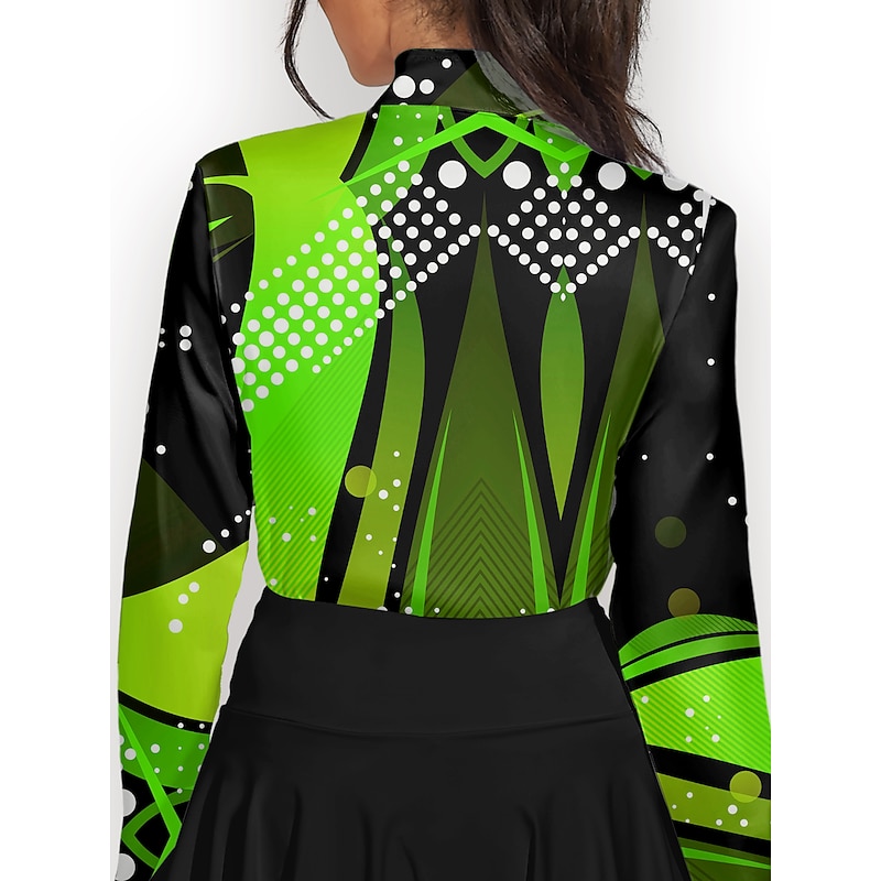 Women's Golf Polo Shirt Green Long Sleeve Sun Protection Top Polka Dot Fall Winter Ladies Golf Attire Clothes Outfits Wear Apparel3