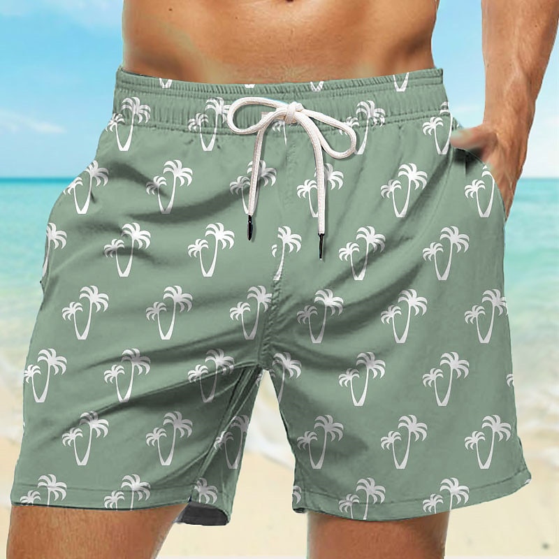 Men's Coconut Tree Swimming Trunks Board Shorts Swim Shorts Mid Waist Hawaiian Casual Holiday Beach Drawstring with Mesh lining Elastic Waist Designer Clothing Apparel