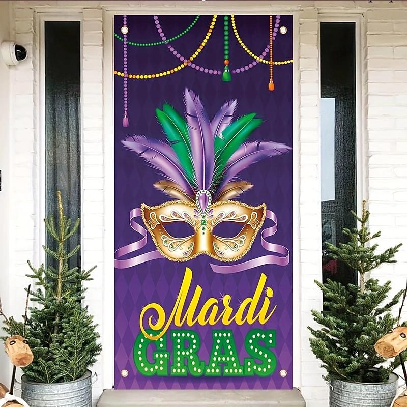 Mardi Gras Carnival Door Covers Door Tapestry Door Curtain Decoration Backdrop Door Banner for Front Door Farmhouse Holiday Party Decor Supplies3