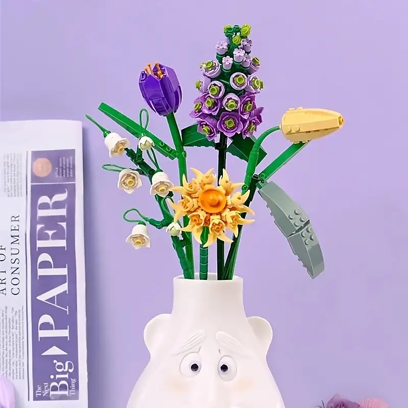 Women's Day Gifts Bouquet Set Mini Artificial Flower Building Blocks Rose Bouquet Pot Decoration Model Valentine's Day Gifts For Lovers And Girls Mother's Day Mother's Day Gifts for MoM