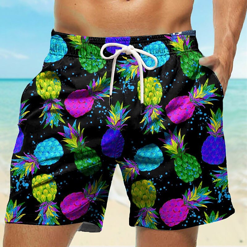 Men's Pineapple Swimming Trunks Board Shorts Swim Shorts Mid Waist Hawaiian Casual Holiday Beach Drawstring with Mesh lining Elastic Waist Designer Clothing Apparel2