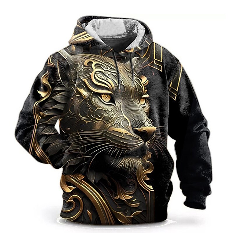Men's Graphic Animal Hoodie Hoodies Sweatshirt Fashion Daily Long Sleeve Hooded Vacation Sports Outdoor Holiday Red Blue Print Front Pocket Spring &  Fall Designer2