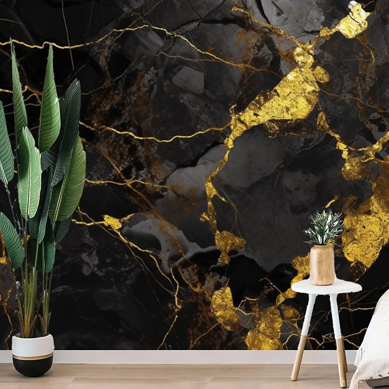 Cool Wallpapers Abstract Marble Wallpaper Wall Mural Black Glod Marble Sticker Peel and Stick Removable PVC/Vinyl Material Self Adhesive/Adhesive Required Wall Decor for Living Room Kitchen Bathroom2