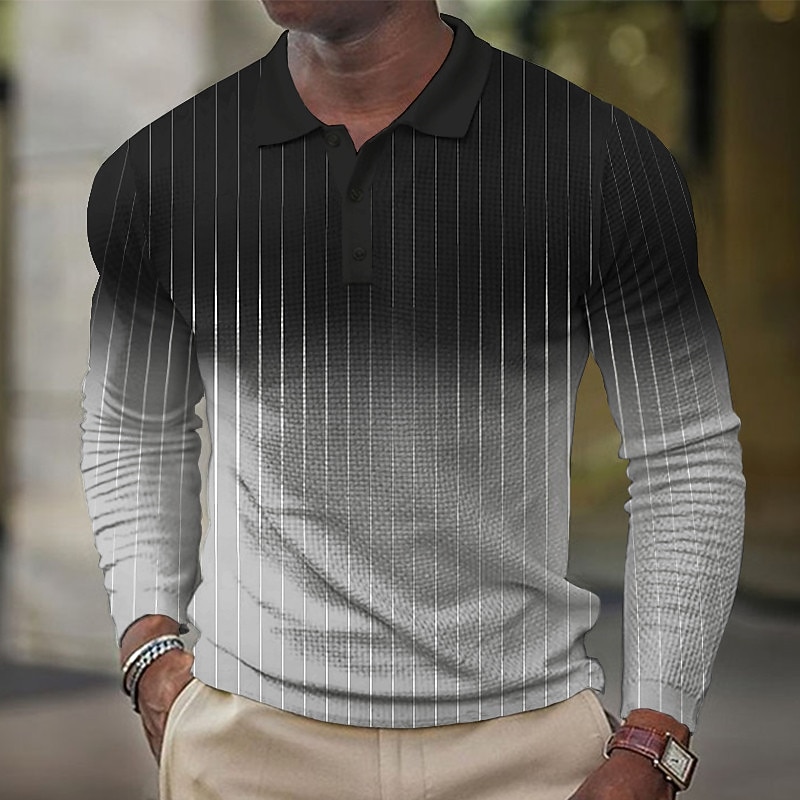 Men's Geometric Golf Shirt Long Sleeve Polo Shirts Collared Shirts Business Casual Vacation Wear Formal Wear Festival Wear Buttons 3D Print Spring Pink Navy Blue Khaki4