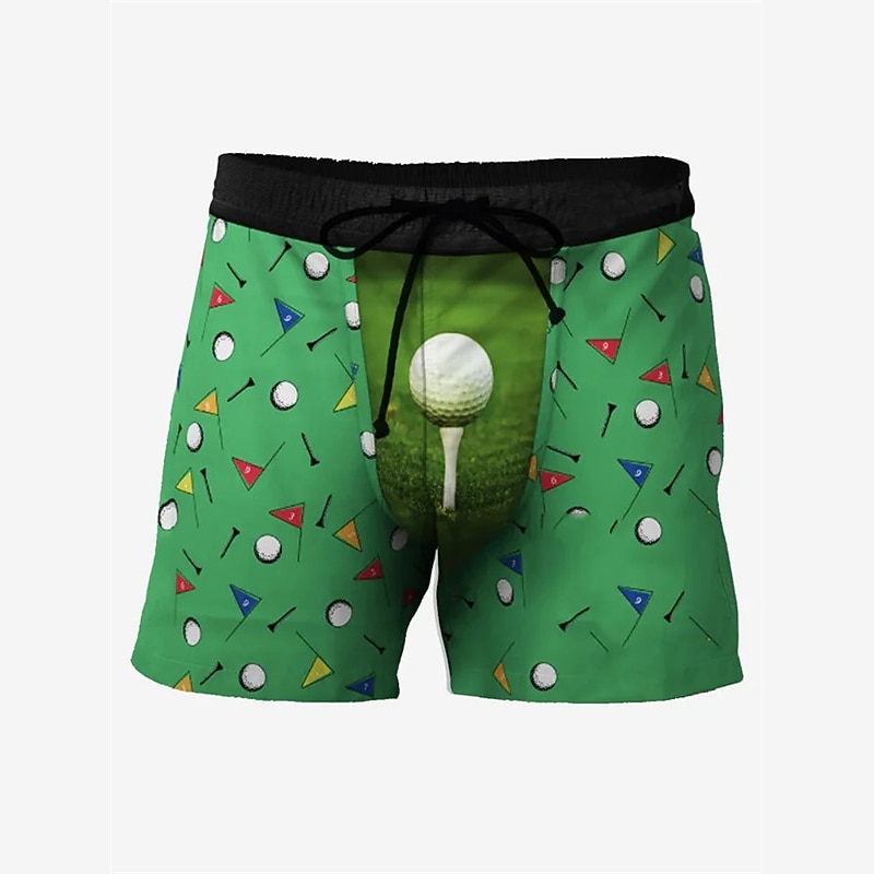Men's Optical Illusion Graffiti Golf Swim Shorts Board Shorts Swimming Trunks Mid Waist Hawaiian Casual Holiday Beach Drawstring with Mesh lining Elastic Waist Designer Clothing Apparel