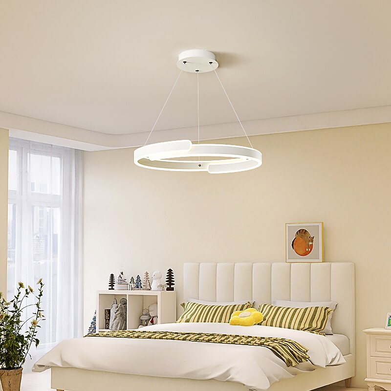 Pendant Lights Round Stitching Metal Modern LED Ring Hanging Light with White Acrylic Decorative Shade Suspension Lamp, Nordic Minimalist Dining Room Drop Lighting Fixtures Only Dimmable with Remote Control4