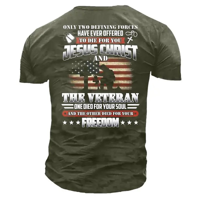 Men's Graphic T-Shirt Jesus Christ & Veteran Freedom Soul Sacrifice Short Sleeve3