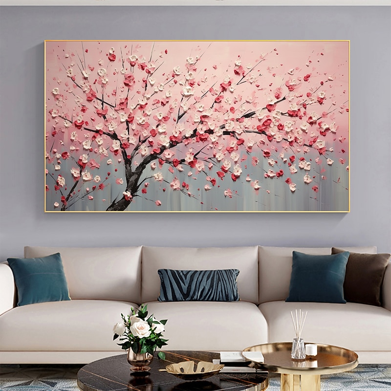 Handmade Oil Painting Canvas Wall Art Decor Pink Original Flowering tree Home Decor With Stretched FrameWithout Inner Frame Painting2
