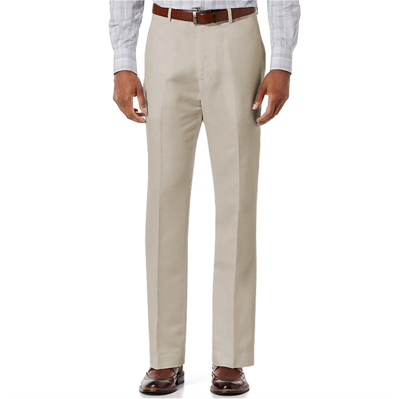 Men's Linen Pants Trousers Dress Pants Summer Pants Pleated Pants Pocket Straight Leg Plain Comfort Soft Formal Business Casual Fashion Classic White Navy Blue Micro-elastic2