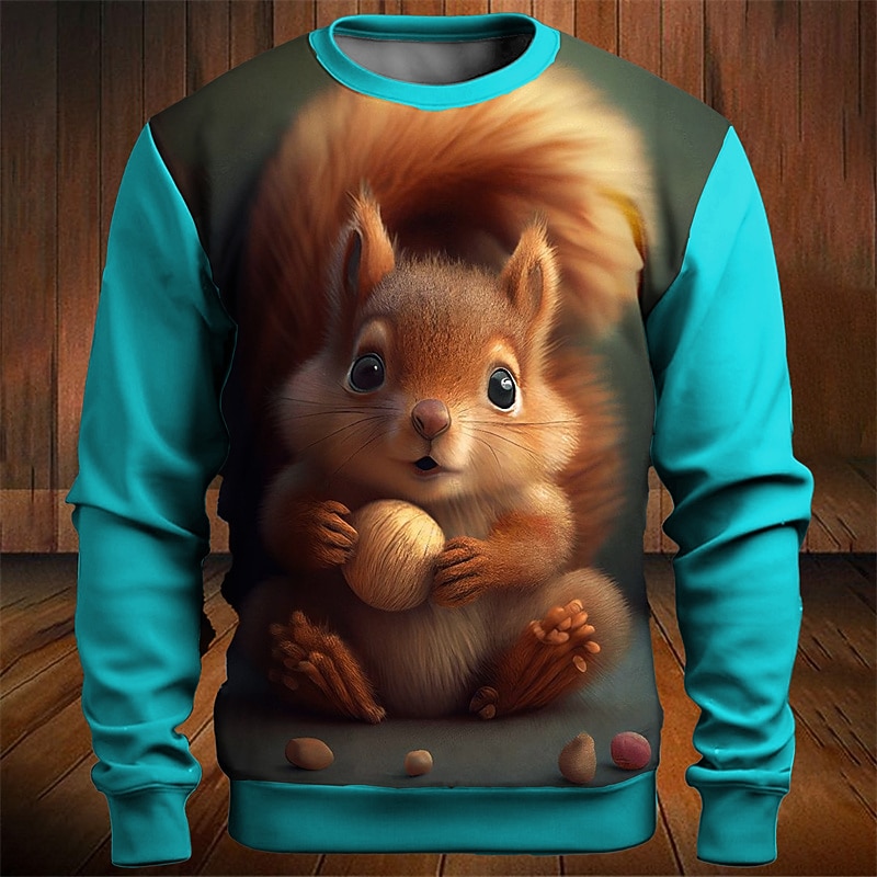 Men's Graphic Animal Squirrel Sweatshirts Golf Pullover Sweatshirt Long Sleeve Sweatshirt Crew Neck Fashion Daily Casual 3D Print Vacation Holiday Going out Print Spring &  Fall3