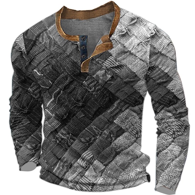 Men's Graphic Patchwork Henley Shirt Waffle T Shirt Long Sleeve 3D Print Fashion Designer Casual Sports Outdoor Holiday Festival Spring &  Fall Blue Brown Green Gray Henley Henley T-Shirt4