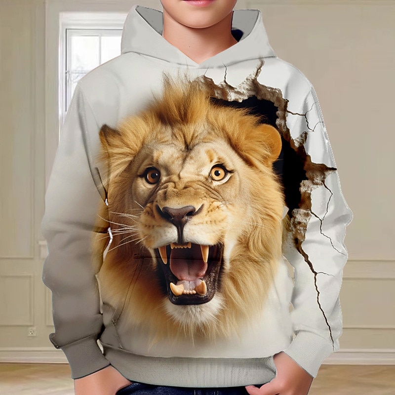 Boys 3D Lion Hoodie Pullover Long Sleeve 3D Print Spring Fall Fashion Streetwear Cool Kids 3-12 Years Hooded Outdoor Casual Daily Regular Fit2