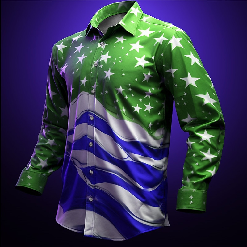 American Independence Day Men's American Flag National Flag Shirt Button Up Shirt Long Sleeve Casual Daily Wear Going out Fall Winter Spring & Summer Turndown Collared Shirts Button Up Print Yellow2