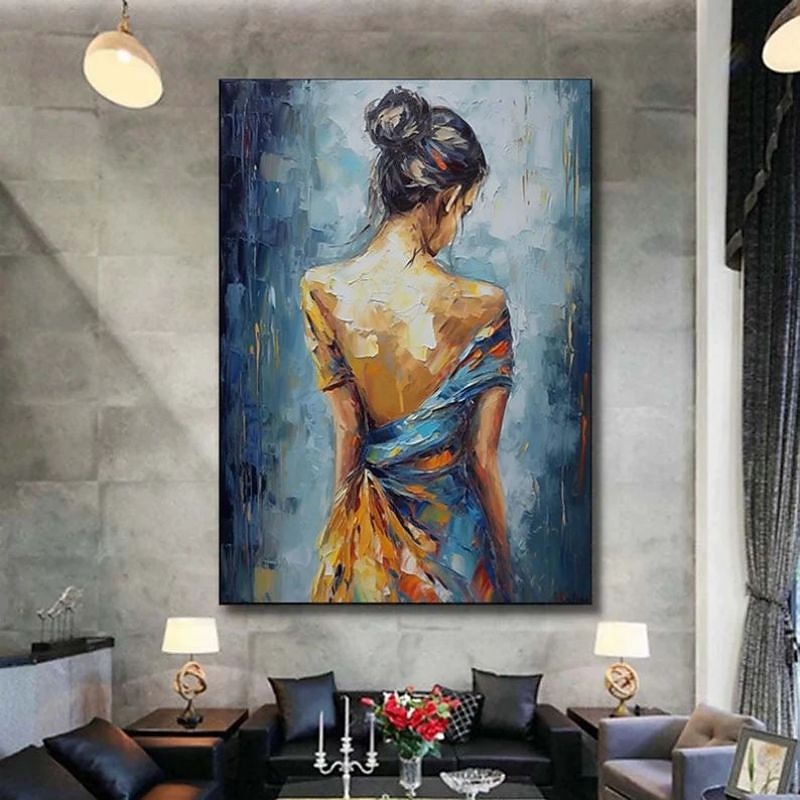 Handmade Oil Painting Canvas Wall Art Decoration Modern Abstract Figure Portrait Girl's Back for Home Decor Rolled Frameless Unstretched Painting3