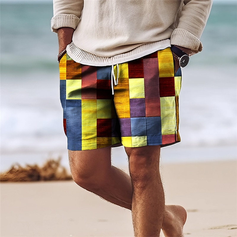 Men's Color Block Patchwork Colorful Swim Trunks Swim Shorts Board Shorts Mid Waist Hawaiian Casual Holiday Beach Drawstring with Mesh lining Elastic Waist Designer Clothing Apparel3