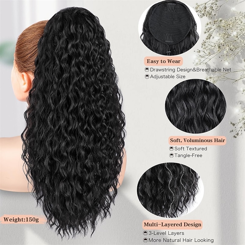 Ponytail Extension Drawstring Ponytail for Black Women Synthetic Long Curly Pony Tails Hair Extensions Clip in Ponytail 20 Inch Hairpiece3
