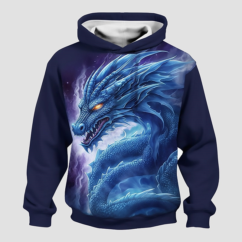 Boys 3D Dragon Hoodie Pullover Long Sleeve 3D Print Spring Fall Fashion Streetwear Cool Kids 3-12 Years Hooded Outdoor Casual Daily Regular Fit2