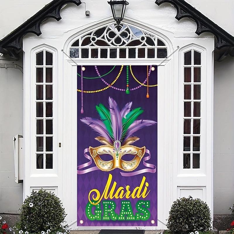 Mardi Gras Carnival Door Covers Door Tapestry Door Curtain Decoration Backdrop Door Banner for Front Door Farmhouse Holiday Party Decor Supplies4