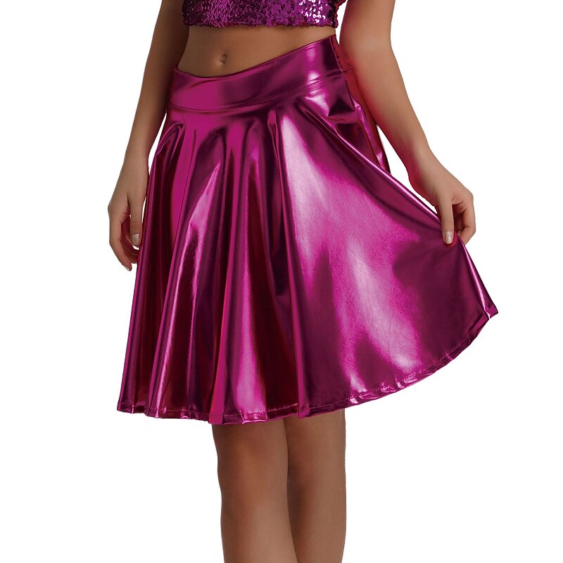 Retro Vintage 1980s Shiny Metallic Skirt Disco Pleated Solid Color Fancy Dress Women's Carnival Performance Prom Club Adults' Skirt3