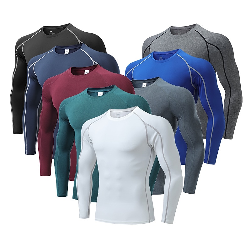 Men's T shirt Tee Gym Shirt Compression Shirt Fitness Shirt Men Tops Crew Neck Long Sleeve Sports & Outdoor Vacation Going out Casual Daily Quick dry Sweat wicking Breathable Soft Plain Wine Red Black