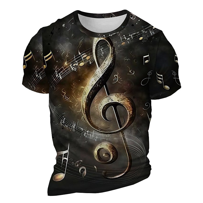 Music Festival Men's Graphic Musical Notes T Shirt Short Sleeve T shirt 3D Print Crew Neck Shirt Daily Designer Retro Vintage Sports Outdoor Holiday Going out Red Blue Khaki Spring & Summer Clothing