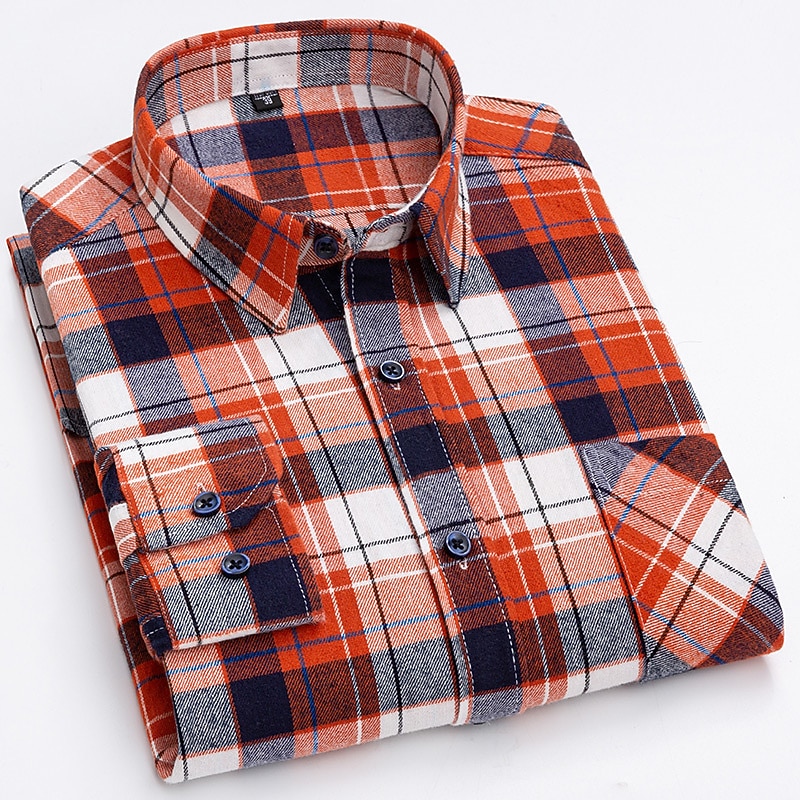 Men's Shirt Dress Shirt Plaid Office & Career Wedding Party Black Dark Red Red Blue Long Sleeve Lapel Spring &  Fall Clothing Apparel Front Pocket3