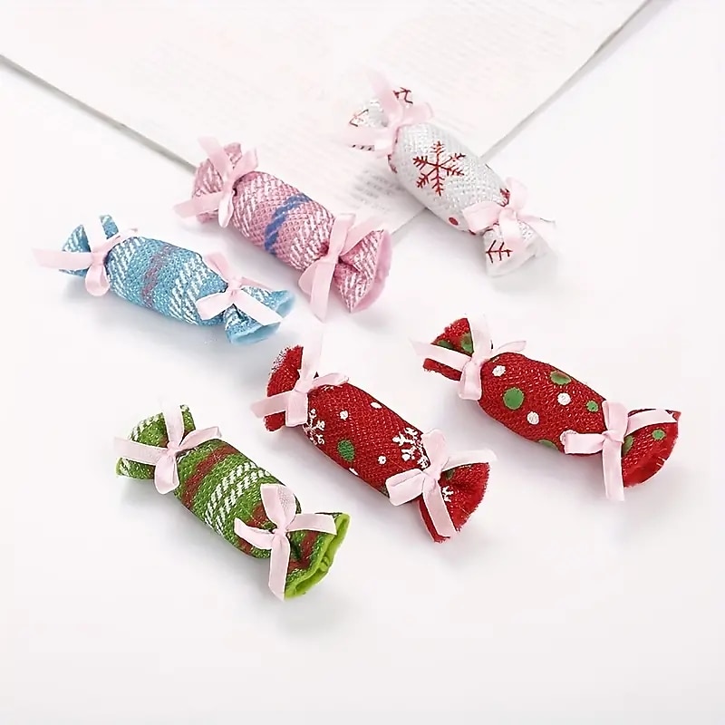 2pcs Random Color Christmas Candy Design Pet Plush Toy ChewDurable Cat Toy For Cat And Dog Supplies3