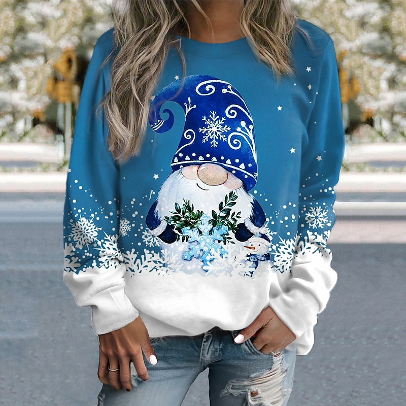 Women's Pullover Snowflake Gnome Casual Sports Pink Red Blue Sportswear Festival Round Neck Long Sleeve Top Micro-elastic Fall & Winter Comfrt Breathable Soft Fabric