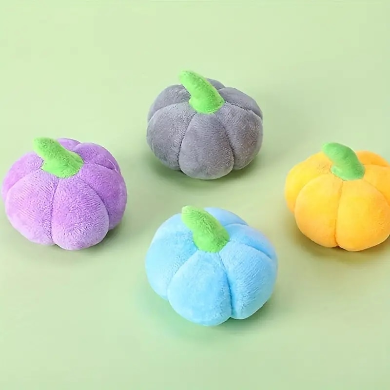 1pc Pumpkin Design Pet Grinding Teeth Squeak Plush ToyDurable Chew Toy For Dog Interactive Supply