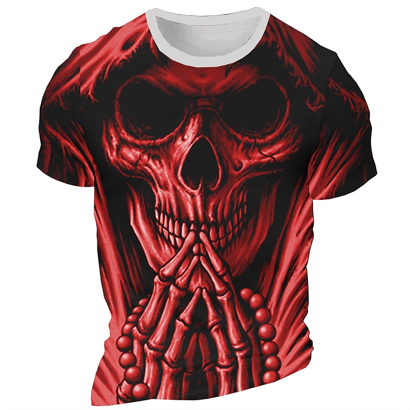 Men's Graphic Grim Reaper Skeleton Gothic T Shirt Short Sleeve T shirt 3D Print Crew Neck Shirt Daily Designer Retro Vintage Sports Outdoor Holiday Going out Blue Red Purple Spring & Summer Clothing