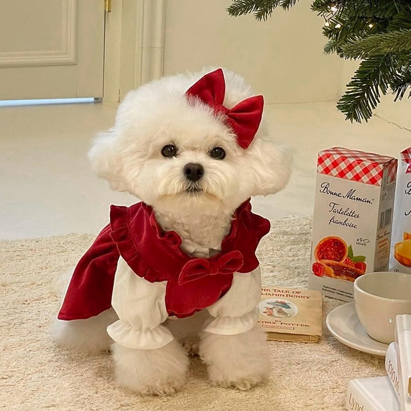 Dog Cat Dress Christmas Costume Christmas Outfit Party Casual Winter Breathable Soft Washable Comfortable Christmas Outdoor Casual Daily Dog Clothing for Bichon Frise Pomeranian Baby Pet Papillon