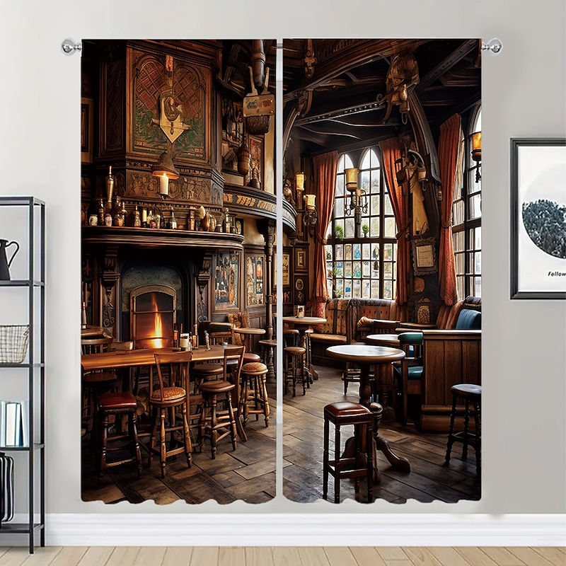 2 Panels Vintage Bar Curtain Drapes Blackout Curtain For Living Room Bedroom Kitchen Window Treatments Thermal Insulated Room Darkening4