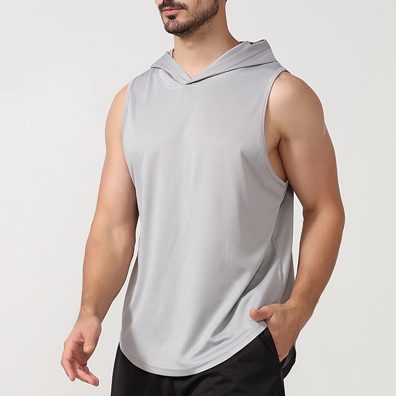 Men's Men Tops Tank Sleeveless Hoodie Hooded Sleeveless Sports & Outdoor Vacation Going out Casual Daily Gym Quick dry Breathable Soft Plain Black White Activewear Fashion Sport