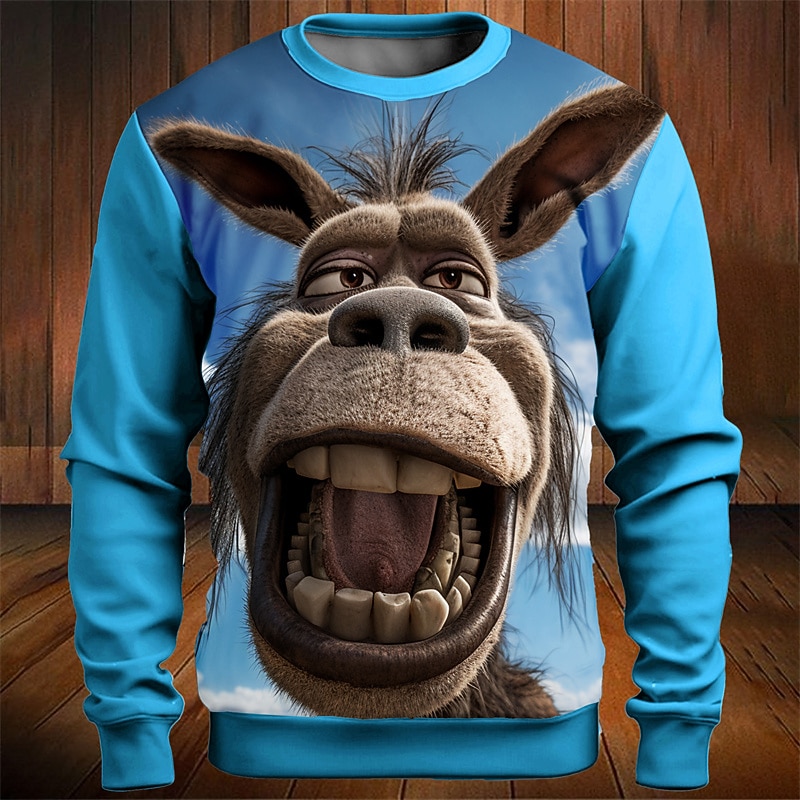 Men's Graphic Animal Donkey Sweatshirts Golf Pullover Sweatshirt Long Sleeve Sweatshirt Crew Neck Fashion Daily Casual 3D Print Vacation Holiday Going out Print Spring &  Fall