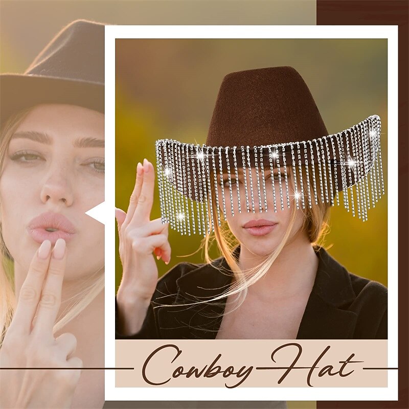 Rhinestone Cowgirl Hat Glitter Cowboy Hat Sparkly Cowboy Hat Men Women Cosplay Party Costume4