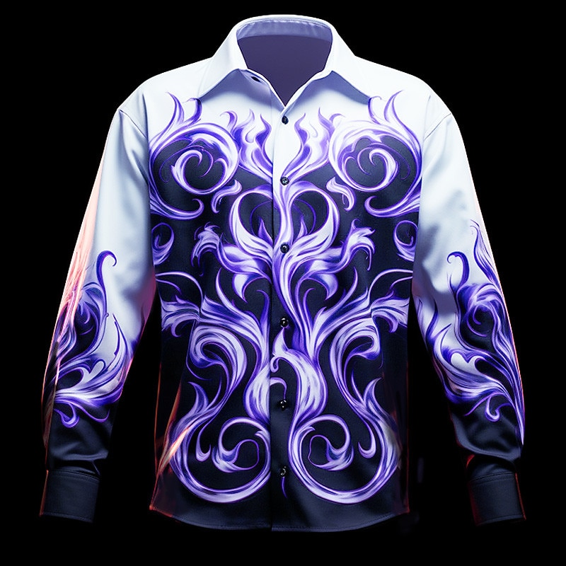 Men's Geometric Pattern Flame Shirt Button Up Shirt Long Sleeve Artistic Daily Wear Going out Fall & Winter Turndown Print Button-Down Gray+Purple Blue Purple Orange Brown2