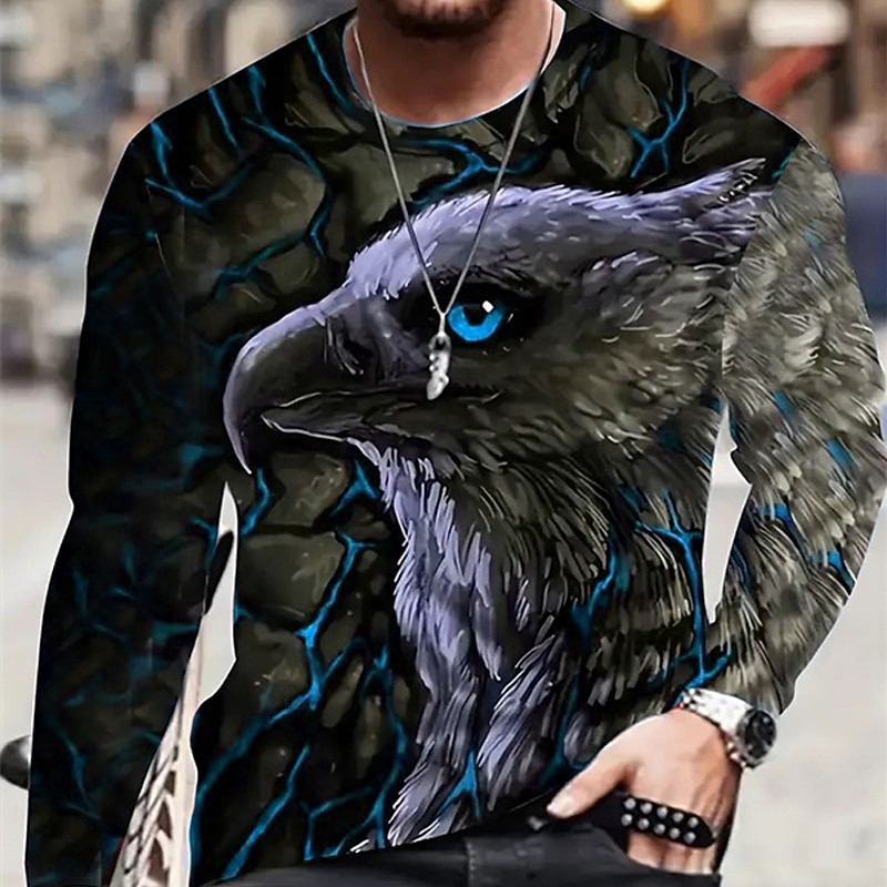 Men's Graphic Animal Eagle T Shirt Long Sleeve T shirt 3D Print Crew Neck Shirt Fashion Designer Casual Sports Outdoor Holiday Going out Blue Sky Blue Red Spring &  Fall Clothing Apparel S M L XL 2XL4