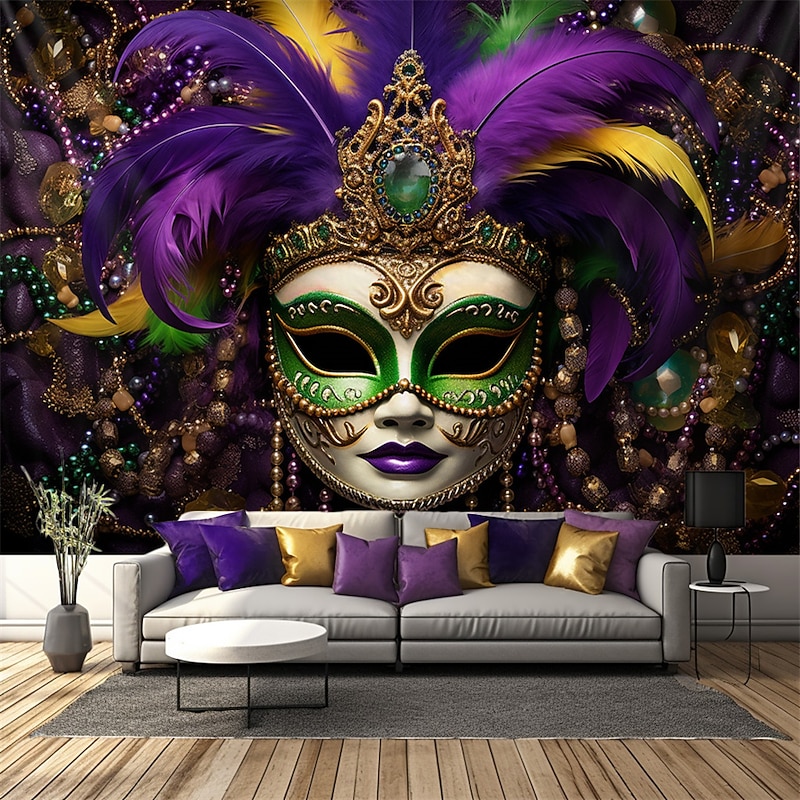 Carnival Mask Hanging Tapestry Wall Art Large Tapestry Mural Decor Photograph Backdrop Blanket Curtain Home Bedroom Living Room Decoration2