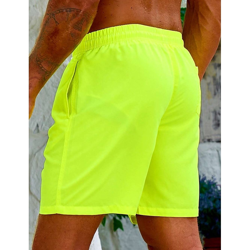Men's Swim Shorts Swim Trunks Beach Shorts Sports Going out Weekend Breathable Quick Dry Running Casual Pocket Drawstring with Mesh lining Plain Knee Length Gymnatics Activewear Yellow Pink2