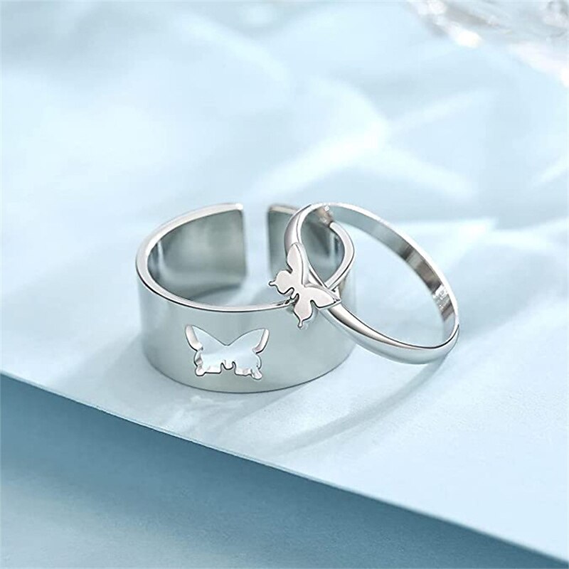 Punk Style Couple Ring Men And Women's Ring Combination Instagram Style Butterfly Fashionable And Personalized Index Finger Ring2