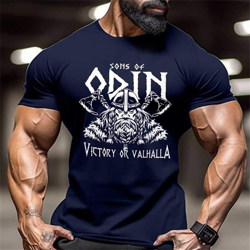 Men's Graphic T-Shirt | Viking Sons of Odin, Victory or Valhalla Norse Mythology Short Sleeve Tee