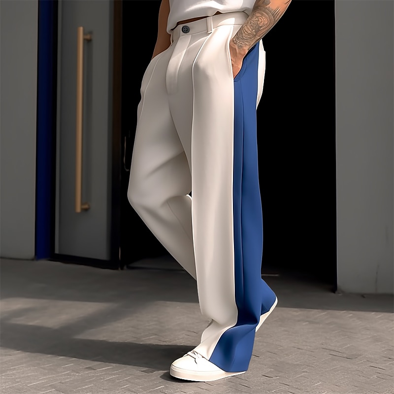 Men's Dress Pants Trousers Suit Pants Patchwork Front Pocket Straight Leg Color Block Comfort Business Daily Holiday Fashion Chic & Modern Black White