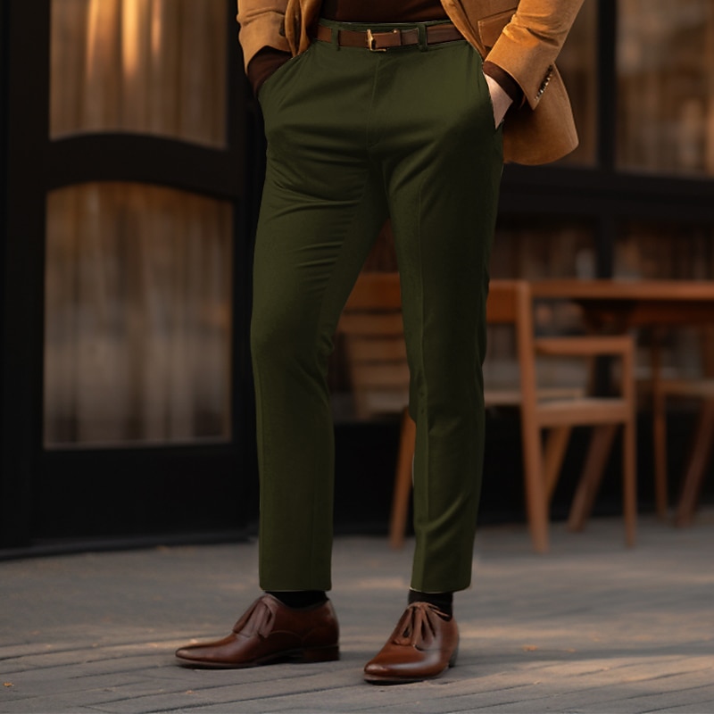 Men's Graduation Trousers Chinos Casual Pants Front Pocket Plain Comfort Business Daily Holiday Fashion Chic & Modern Blue Dark Green