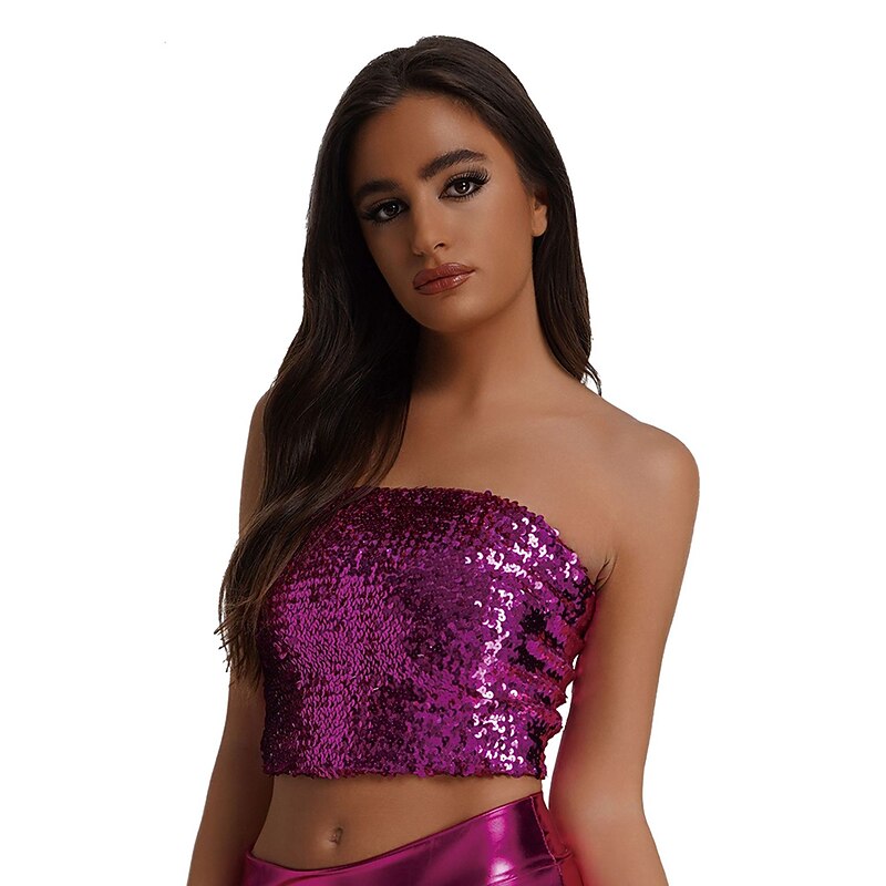 Retro Vintage 1980s Shiny Metallic Tube Top Disco Sequins Solid Color Fancy Dress Women's Carnival Costume Carnival Performance Prom Club Adults' Top4
