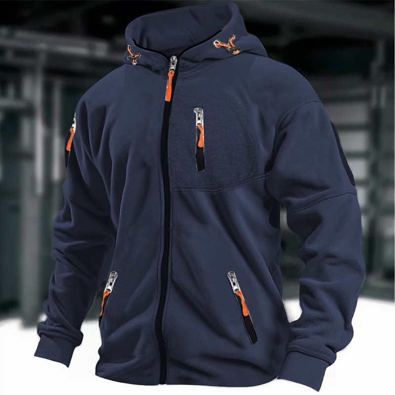 Men's Hoodie Full Zip Hoodie Tactical Army Green Navy Blue Brown Gray Hooded Plain National Flag Pocket Sports & Outdoor Daily Holiday Polyester Streetwear Cool Casual Spring &  Fall Clothing Apparel2