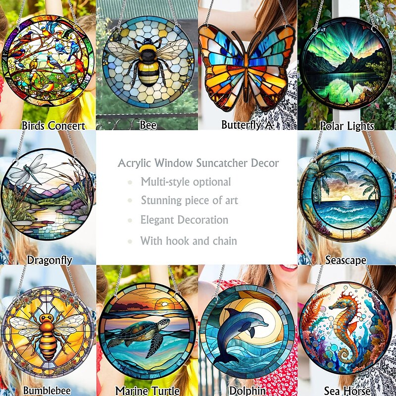 Birds Acrylic Window Hanging, Birds Stained Window Panel Hangings Suncatcher Window Hanging Panel Indoor Outdoor Home Garden Ornaments4