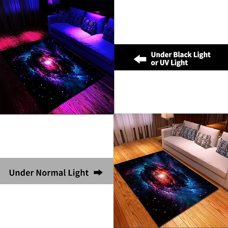 Blacklight Rug UV Reactive Glow in the Dark Area Rug Kitchen Mat Non-Slip Oil Proof Trippy Universe Floor Mat Livingroom Rug Indoor Outdoor Mat Bedroom Decor Bathroom Mat Entrance Rug Door Mat3
